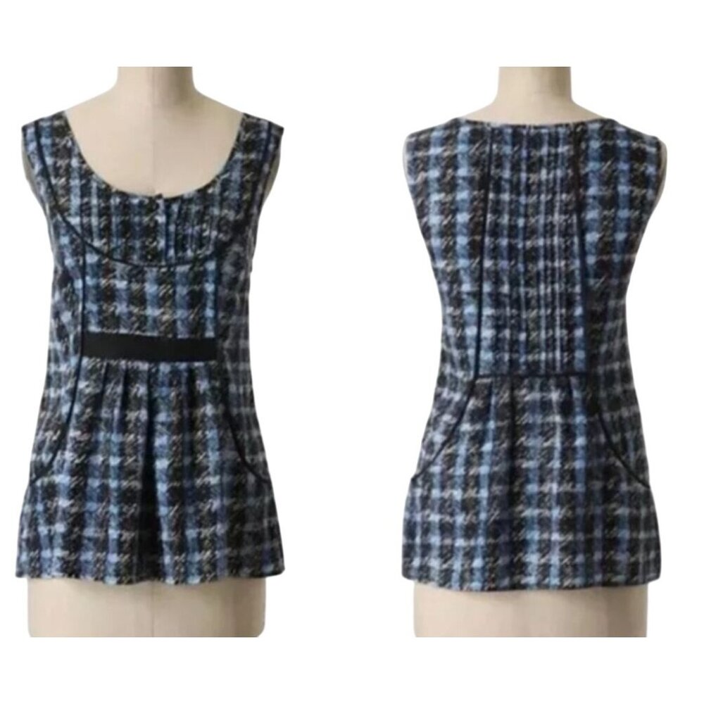 Anthropologie | Odille Holmes Lens Plaid Blouse, size 4, 55% Silk, 45% Cotton